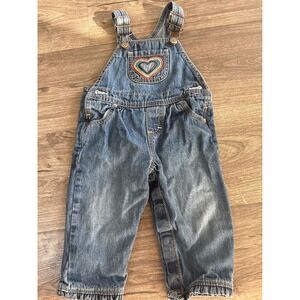 OshKosh B'gosh Baby Girls Blue Denim Rainbow Heart Overalls 12 Months 434-370